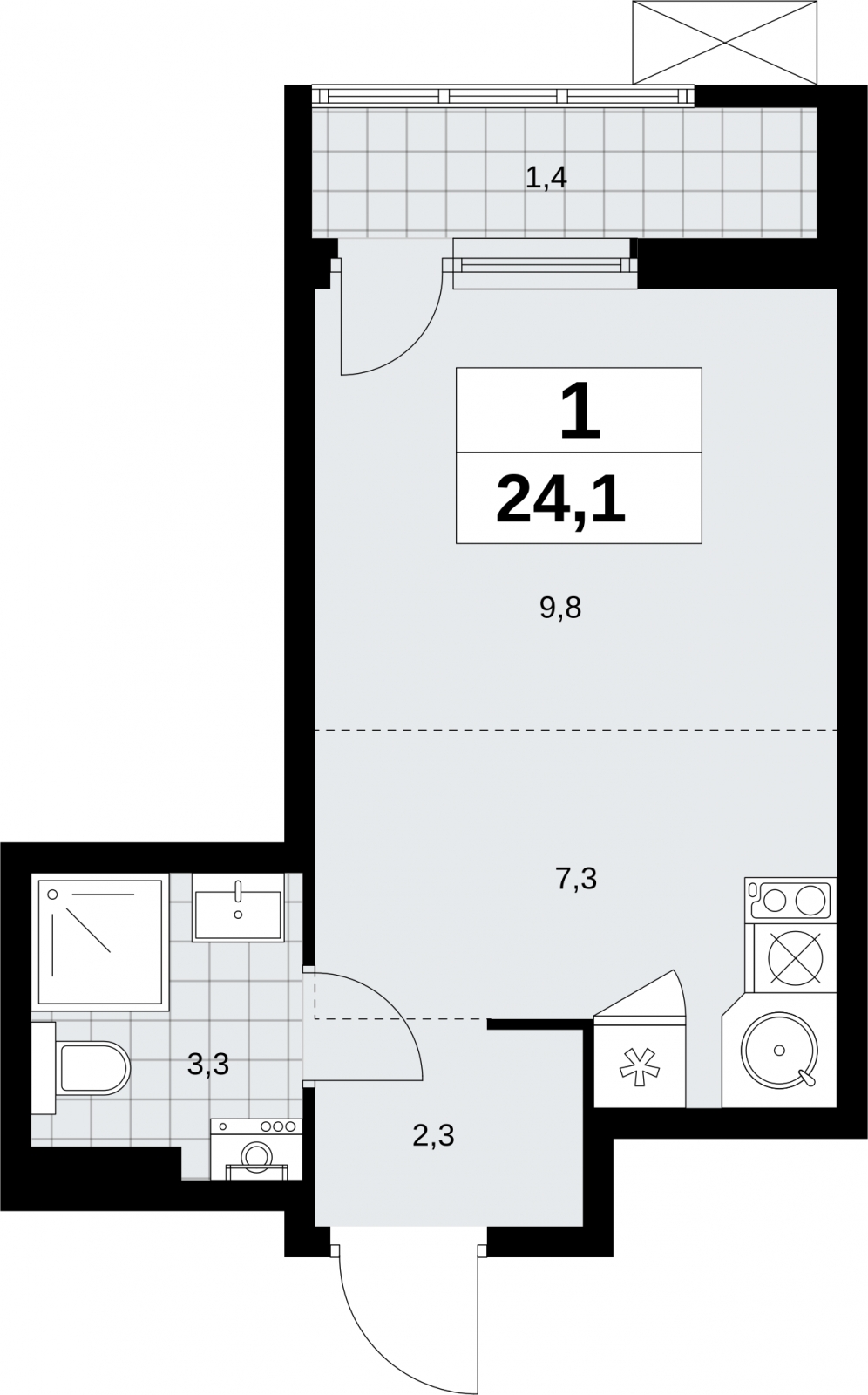 1-комнатная квартира (Студия) с отделкой в ЖК Руставели 14 на 24 этаже в 1 секции. Сдача в 3 кв. 2024 г.