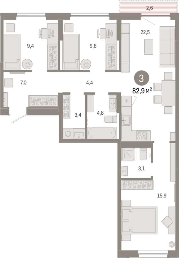 2-комнатная квартира с отделкой в ЖК Октябрьский на Туре на 10 этаже в 2 секции. Сдача в 2 кв. 2025 г.
