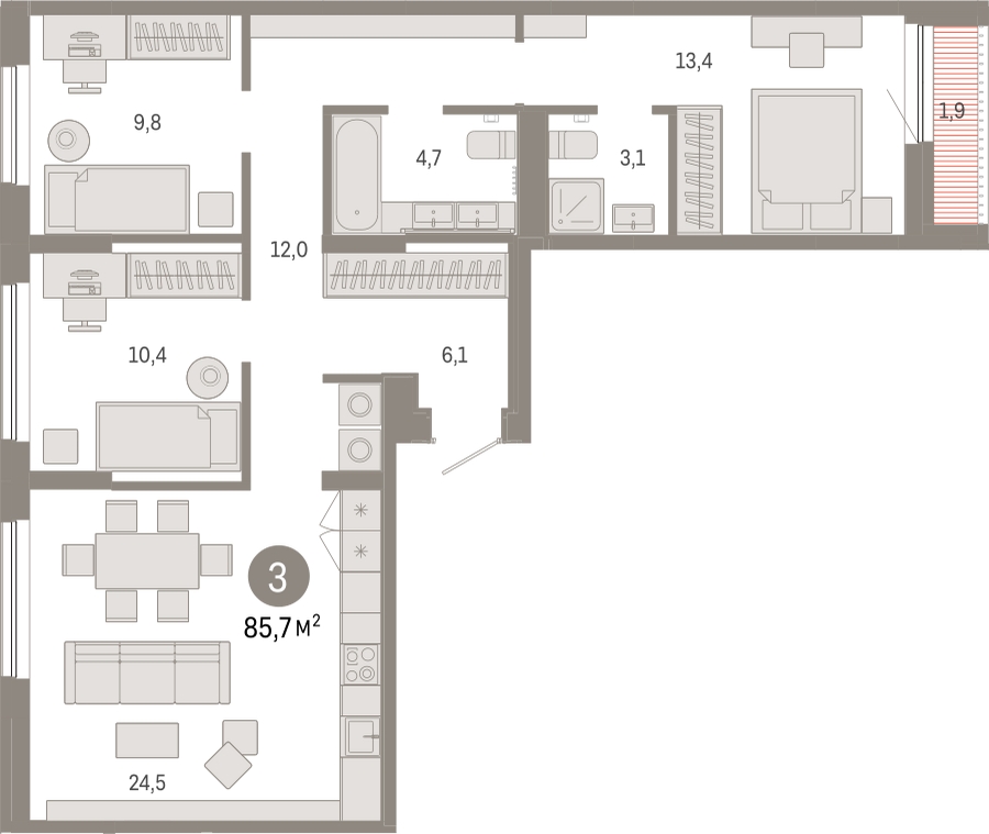 2-комнатная квартира с отделкой в ЖК Дзен-кварталы на 12 этаже в 1 секции. Сдача в 3 кв. 2026 г.