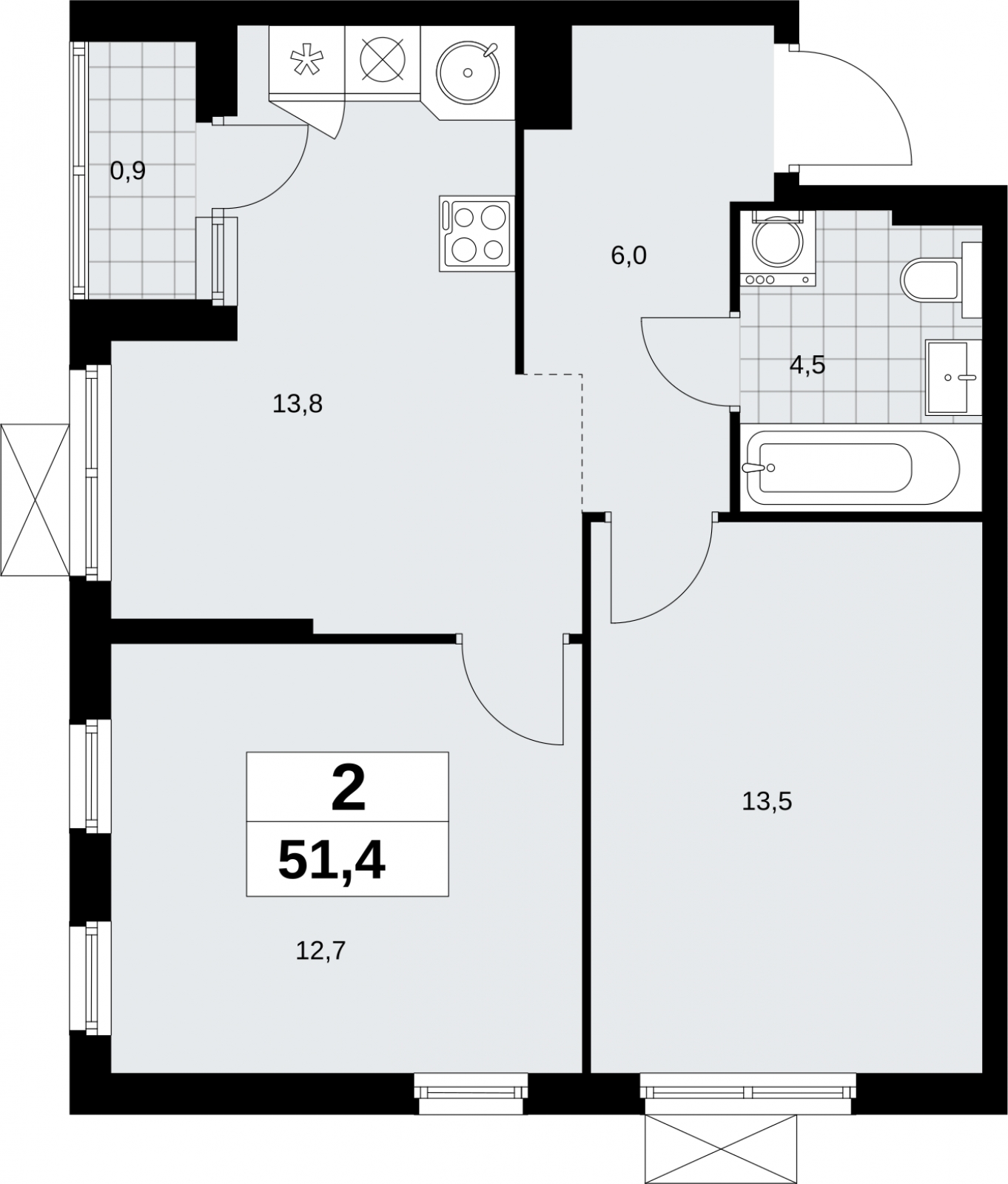 2-комнатная квартира с отделкой в ЖК Сигнальный 16 на 29 этаже в 1 секции. Сдача в 1 кв. 2023 г.