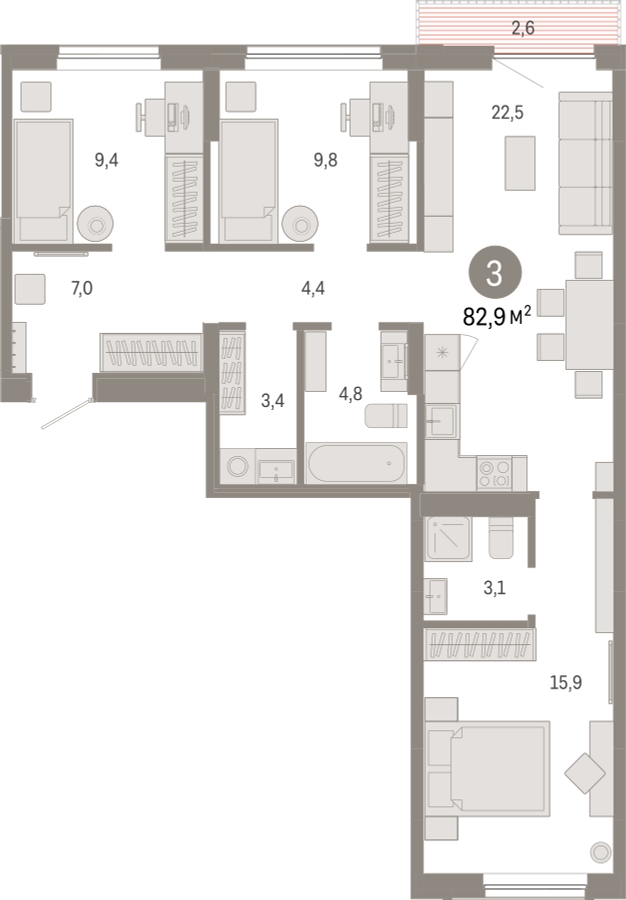 2-комнатная квартира с отделкой в ЖК Октябрьский на Туре на 13 этаже в 3 секции. Сдача в 2 кв. 2025 г.