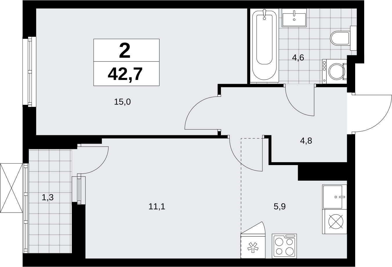 2-комнатная квартира с отделкой в ЖК Дзен-кварталы на 17 этаже в 1 секции. Сдача в 3 кв. 2026 г.
