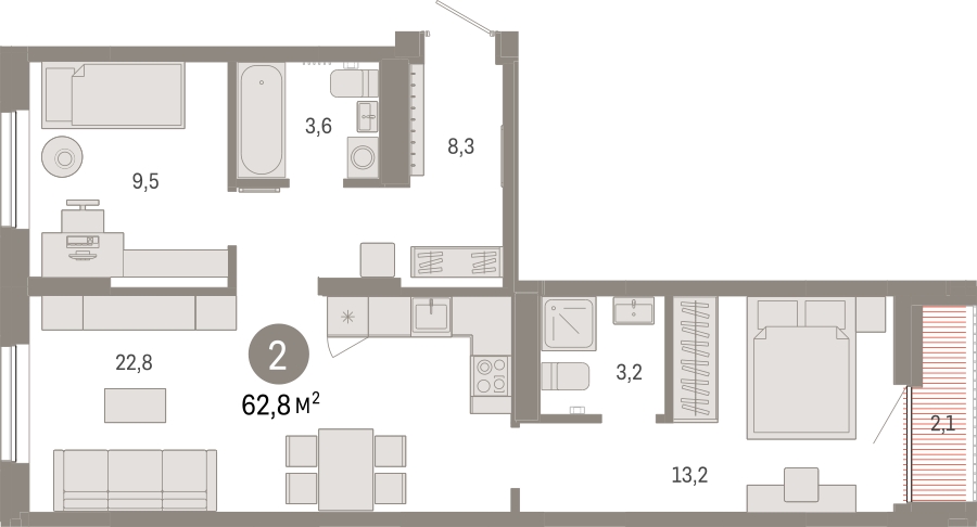 3-комнатная квартира в ЖК Дзен-кварталы на 6 этаже в 2 секции. Сдача в 1 кв. 2026 г.