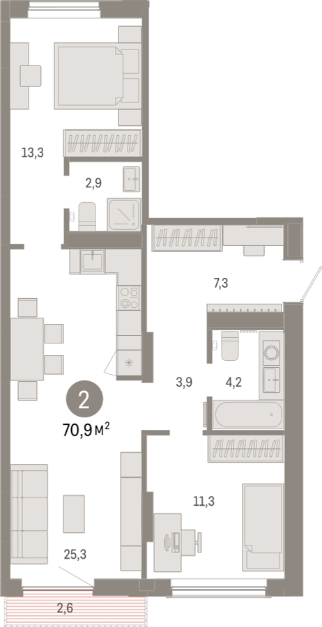1-комнатная квартира в ЖК Дзен-кварталы на 7 этаже в 3 секции. Сдача в 1 кв. 2026 г.