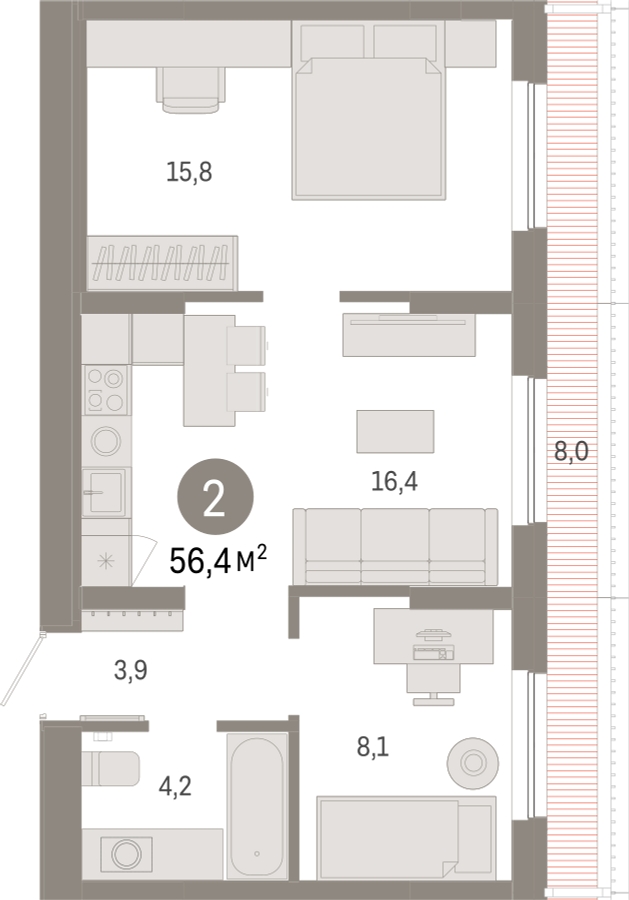 1-комнатная квартира в ЖК Дзен-кварталы на 7 этаже в 2 секции. Сдача в 1 кв. 2026 г.
