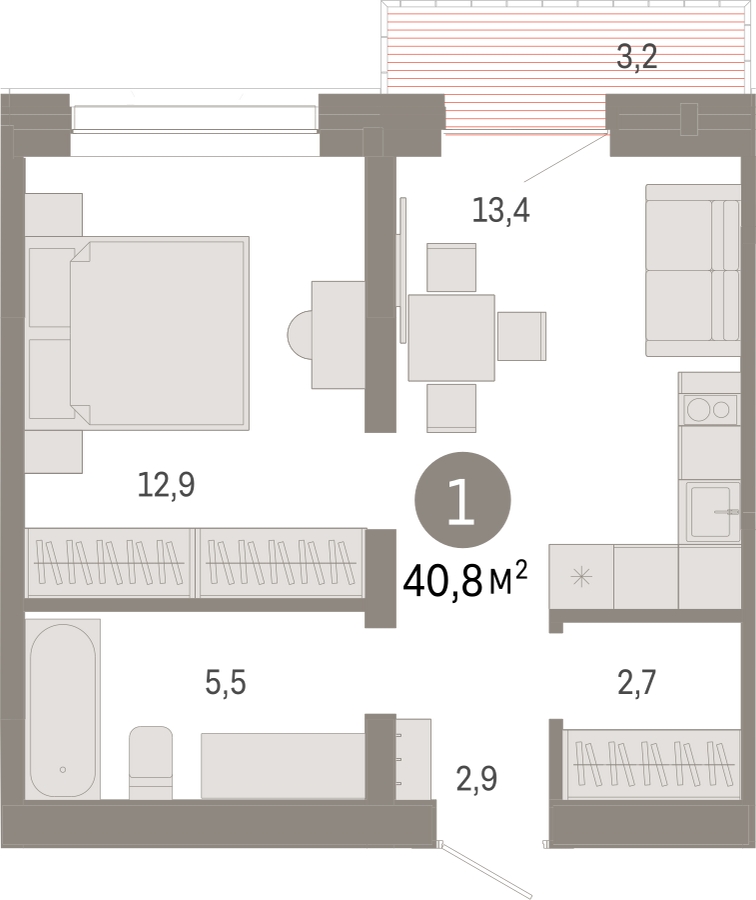 1-комнатная квартира в ЖК Дзен-кварталы на 7 этаже в 6 секции. Сдача в 1 кв. 2026 г.