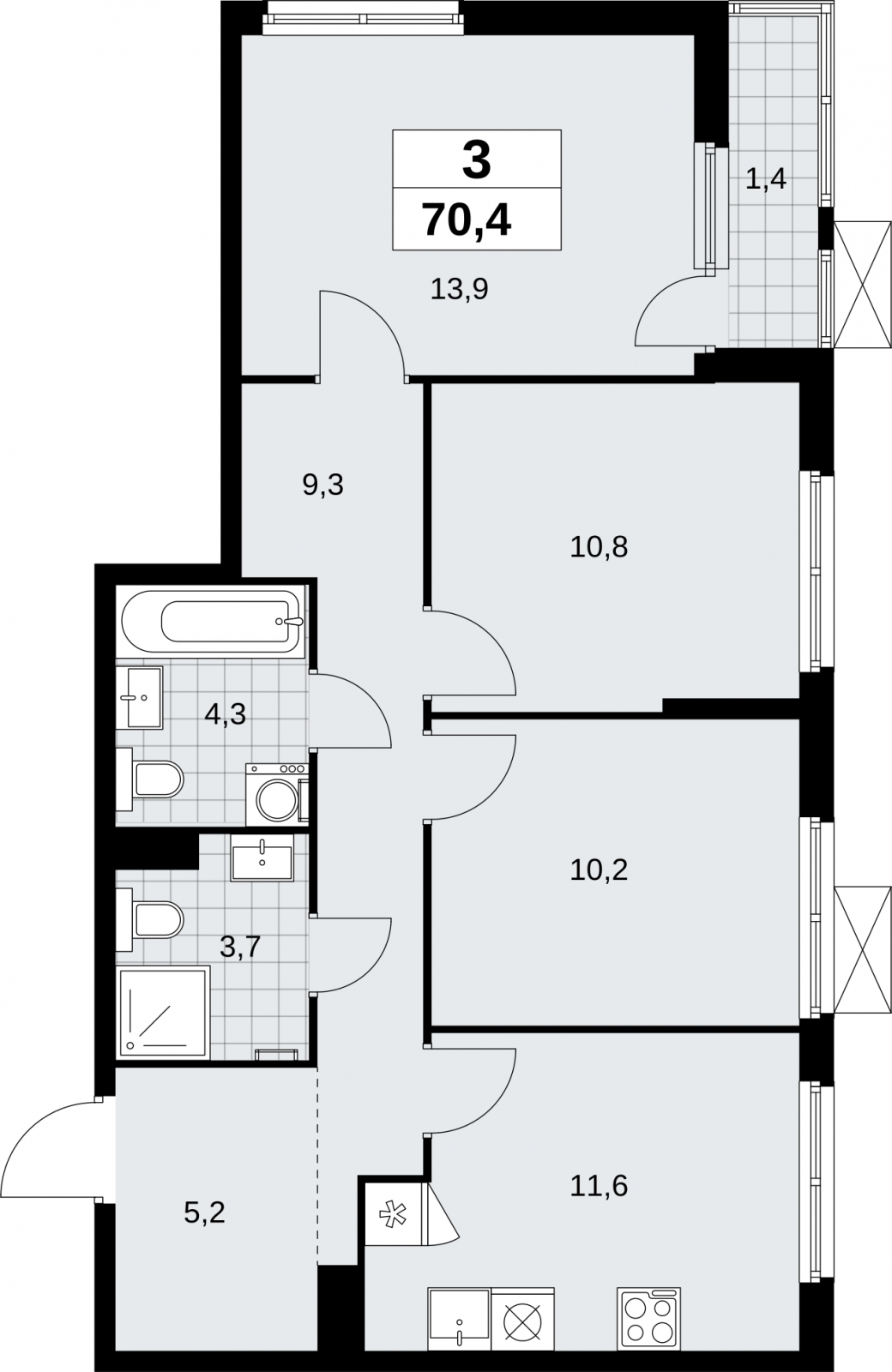 2-комнатная квартира в ЖК Дзен-кварталы на 9 этаже в 6 секции. Сдача в 1 кв. 2026 г.