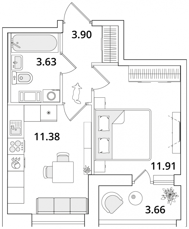 1-комнатная квартира с отделкой в ЖК Октябрьский на Туре на 16 этаже в 3 секции. Сдача в 2 кв. 2025 г.