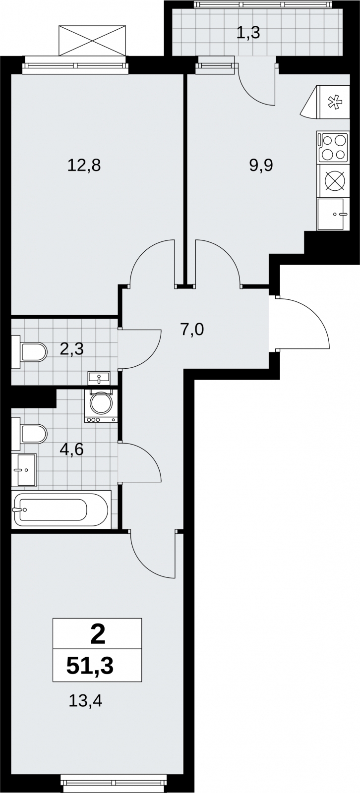 1-комнатная квартира в ЖК Дзен-кварталы на 4 этаже в 1 секции. Сдача в 2 кв. 2026 г.