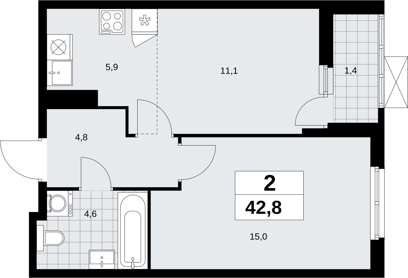 2-комнатная квартира с отделкой в ЖК Кронштадтский 9 на 32 этаже в 1 секции. Сдача в 3 кв. 2023 г.