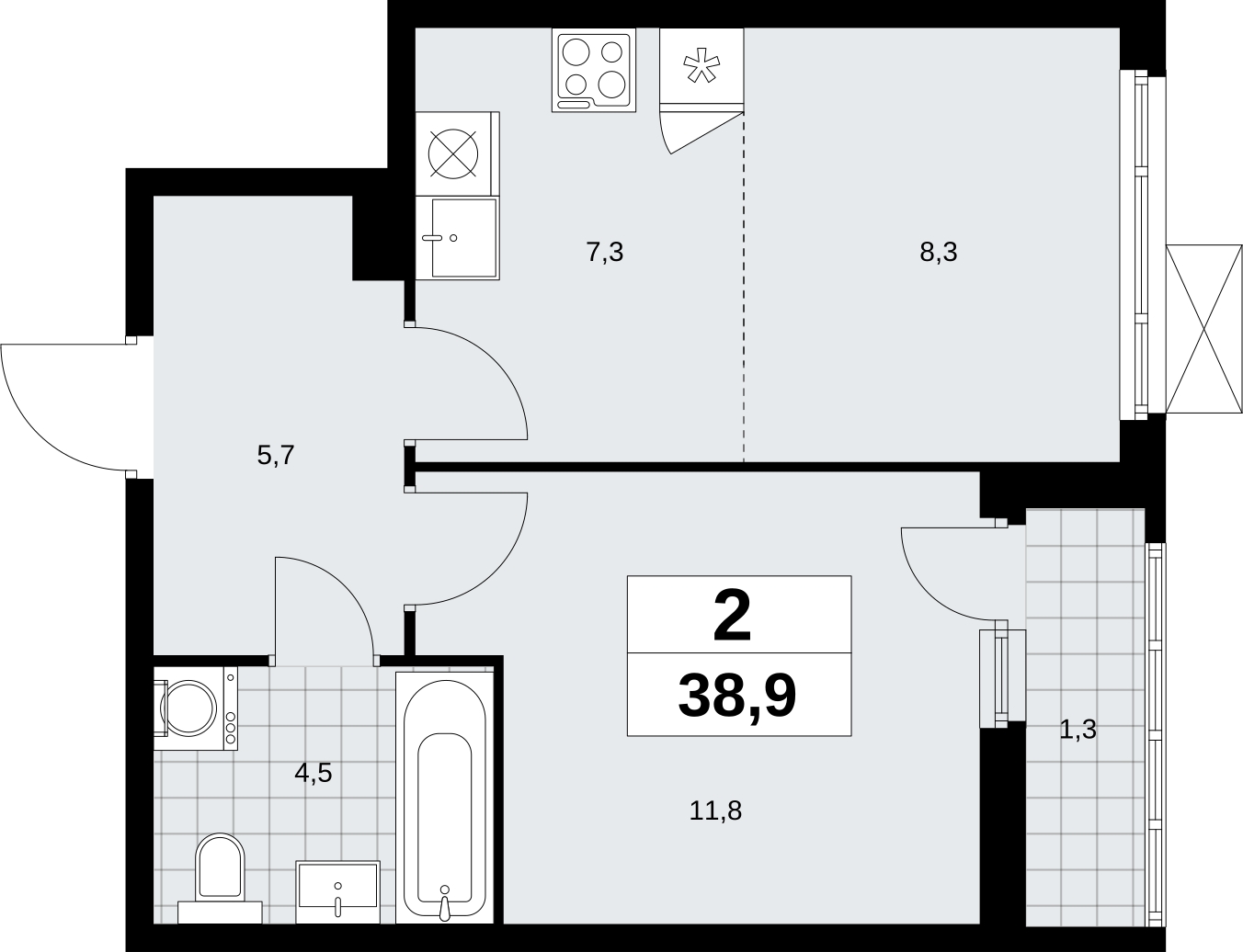 2-комнатная квартира с отделкой в ЖК Кронштадтский 9 на 13 этаже в 1 секции. Сдача в 4 кв. 2023 г.
