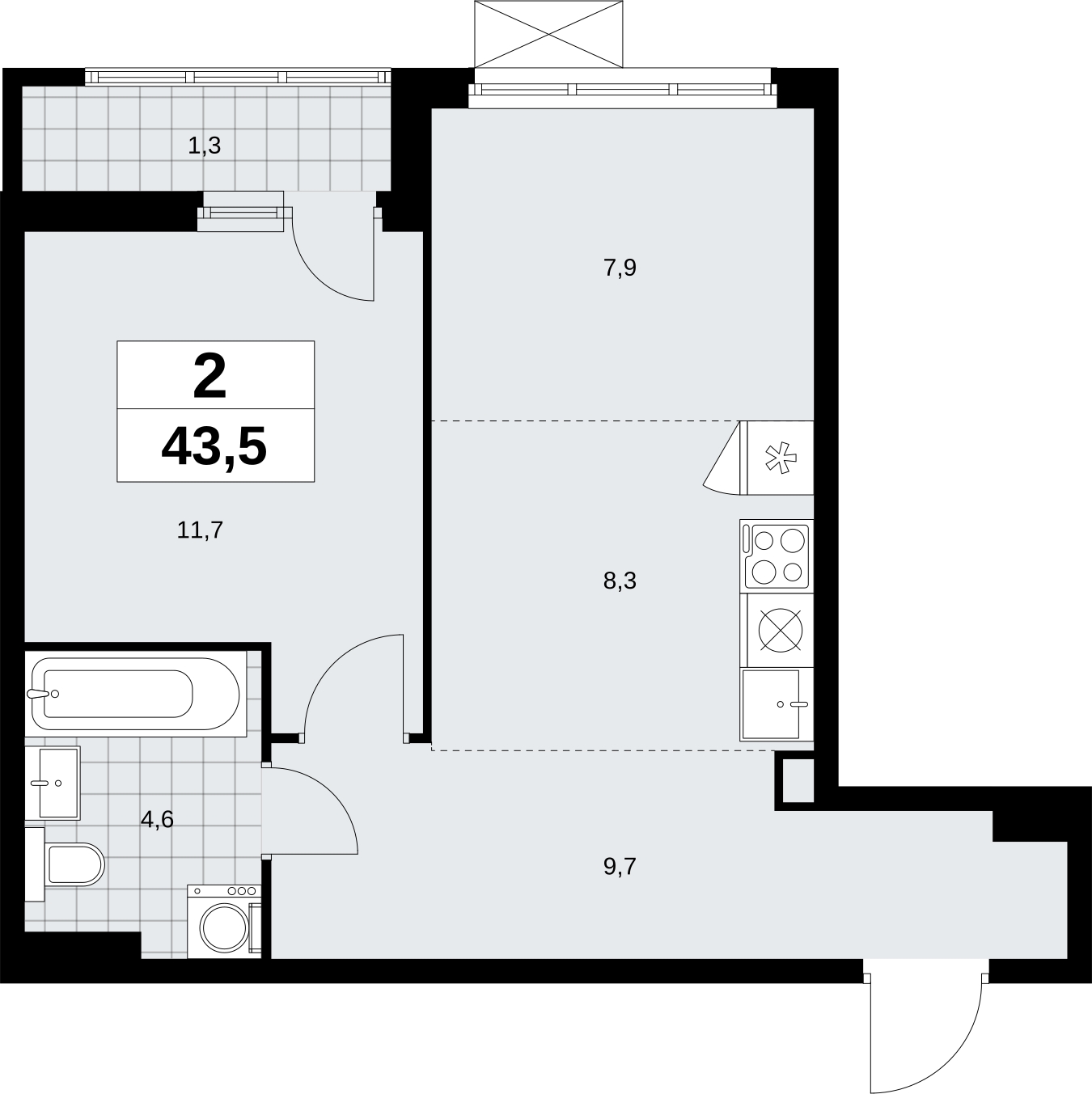 3-комнатная квартира в ЖК Дзен-кварталы на 13 этаже в 1 секции. Сдача в 2 кв. 2025 г.
