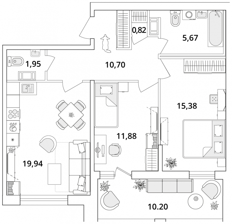 3-комнатная квартира в ЖК Дзен-кварталы на 5 этаже в 2 секции. Сдача в 2 кв. 2026 г.