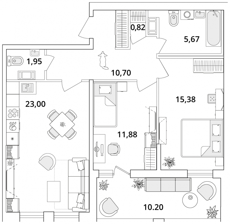 3-комнатная квартира с отделкой в ЖК Октябрьский на Туре на 7 этаже в 1 секции. Сдача в 2 кв. 2025 г.