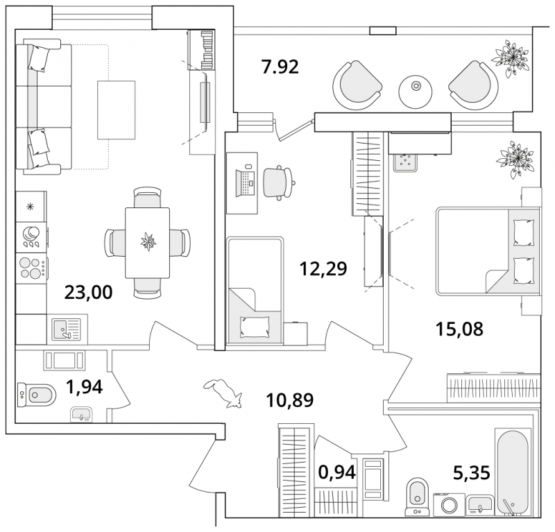 2-комнатная квартира в ЖК Дзен-кварталы на 9 этаже в 4 секции. Сдача в 1 кв. 2026 г.