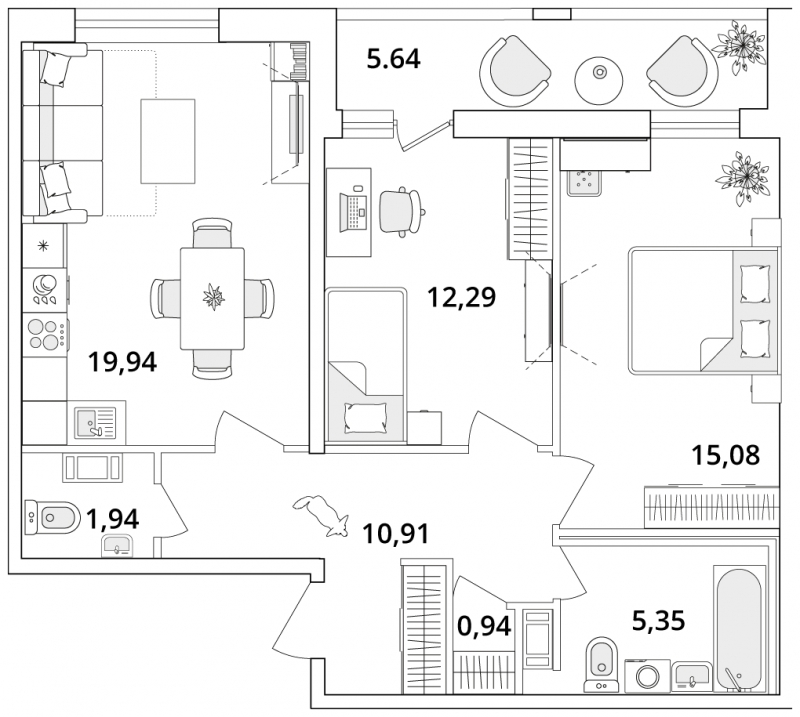3-комнатная квартира в ЖК Дзен-кварталы на 6 этаже в 5 секции. Сдача в 1 кв. 2026 г.