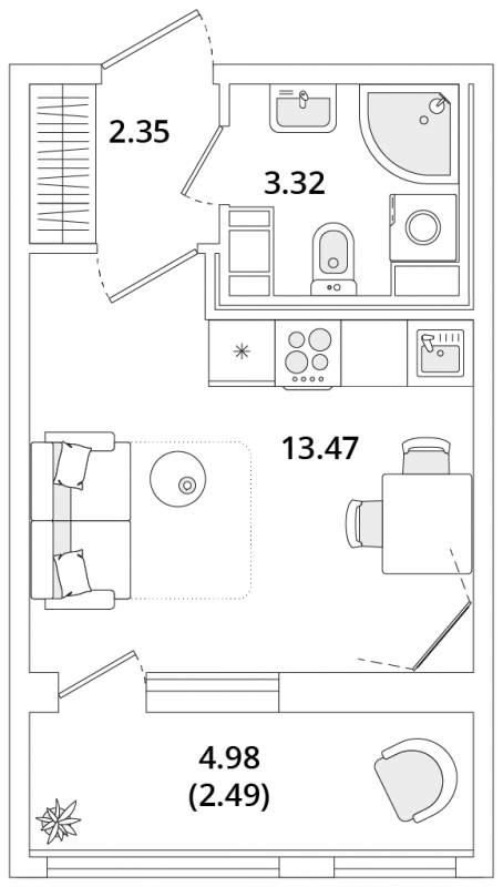 1-комнатная квартира в ЖК Дзен-кварталы на 4 этаже в 5 секции. Сдача в 1 кв. 2026 г.