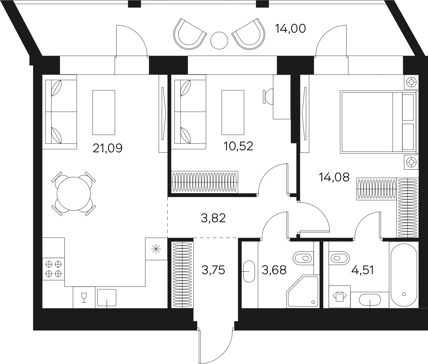 3-комнатная квартира с отделкой в ЖК Октябрьский на Туре на 12 этаже в 1 секции. Сдача в 2 кв. 2025 г.