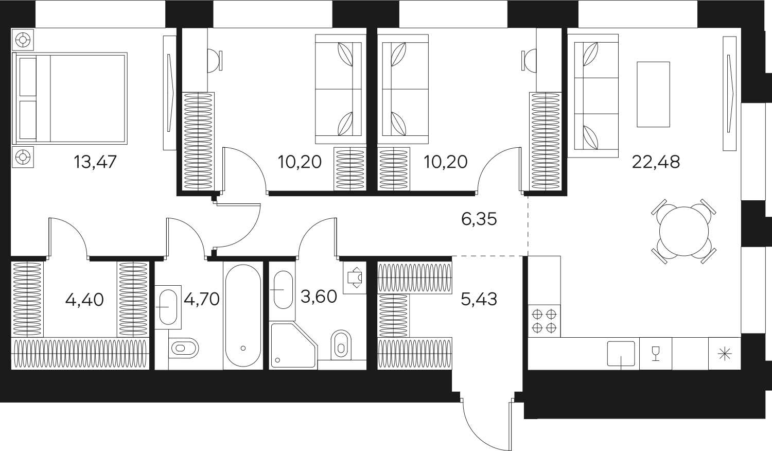 3-комнатная квартира в ЖК Дзен-кварталы на 8 этаже в 5 секции. Сдача в 1 кв. 2026 г.