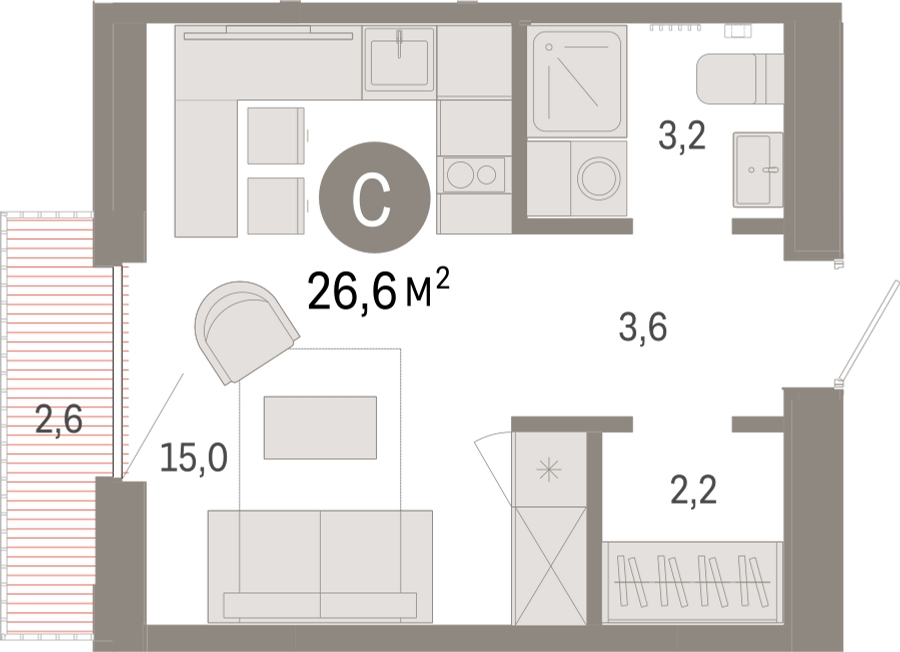 1-комнатная квартира в ЖК Дзен-кварталы на 9 этаже в 5 секции. Сдача в 1 кв. 2026 г.