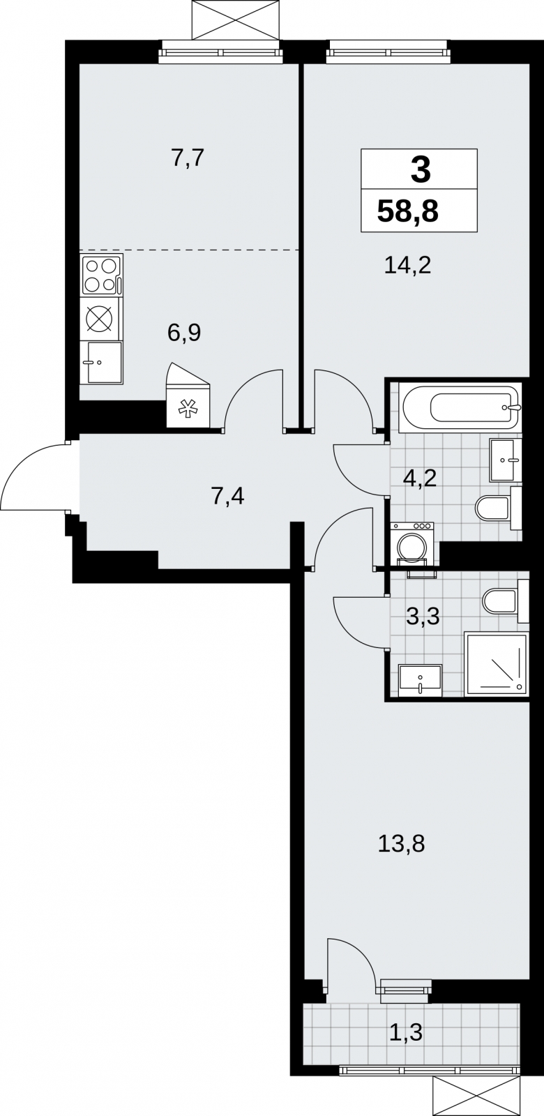 2-комнатная квартира с отделкой в ЖК Аквилон PARK на 1 этаже в 3 секции. Сдача в 2 кв. 2022 г.