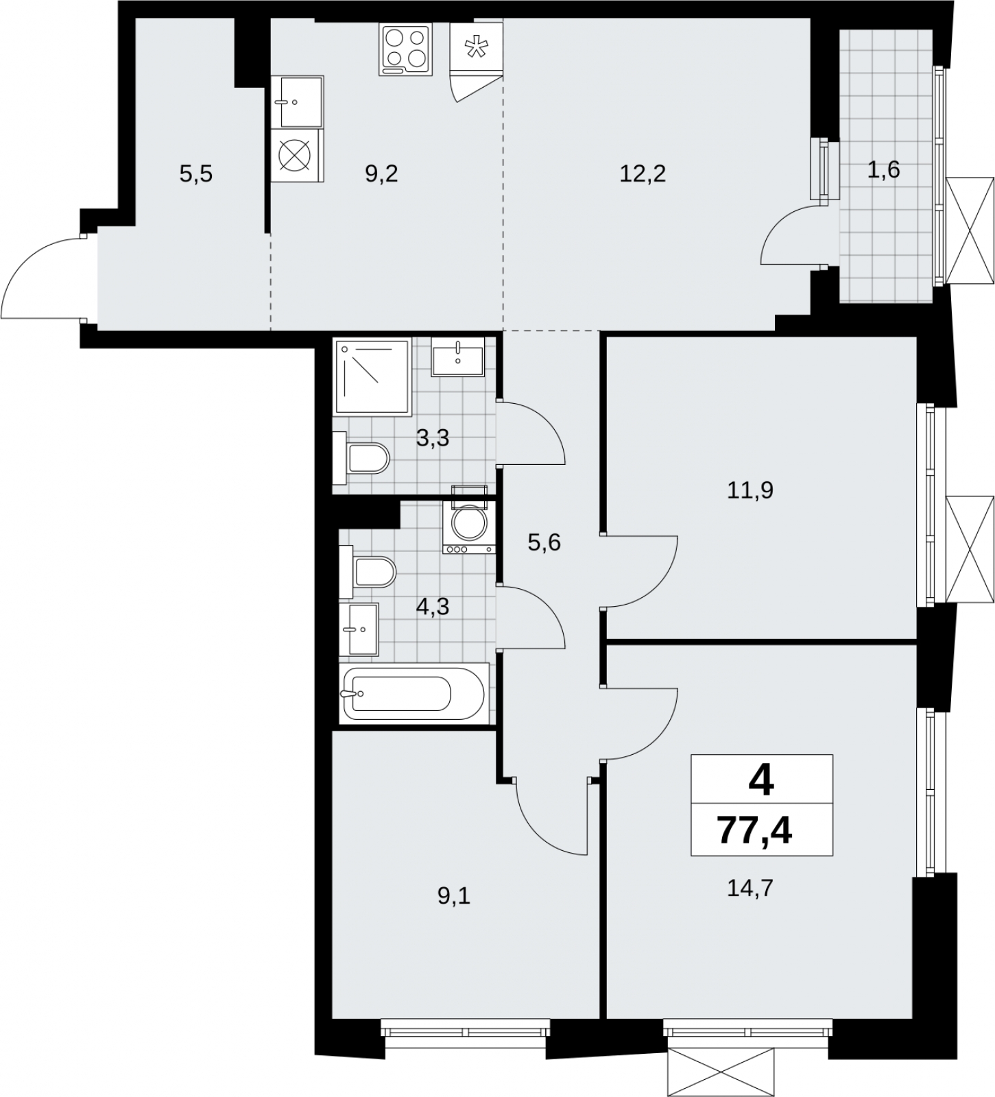 2-комнатная квартира в ЖК Дзен-кварталы на 10 этаже в 6 секции. Сдача в 1 кв. 2026 г.
