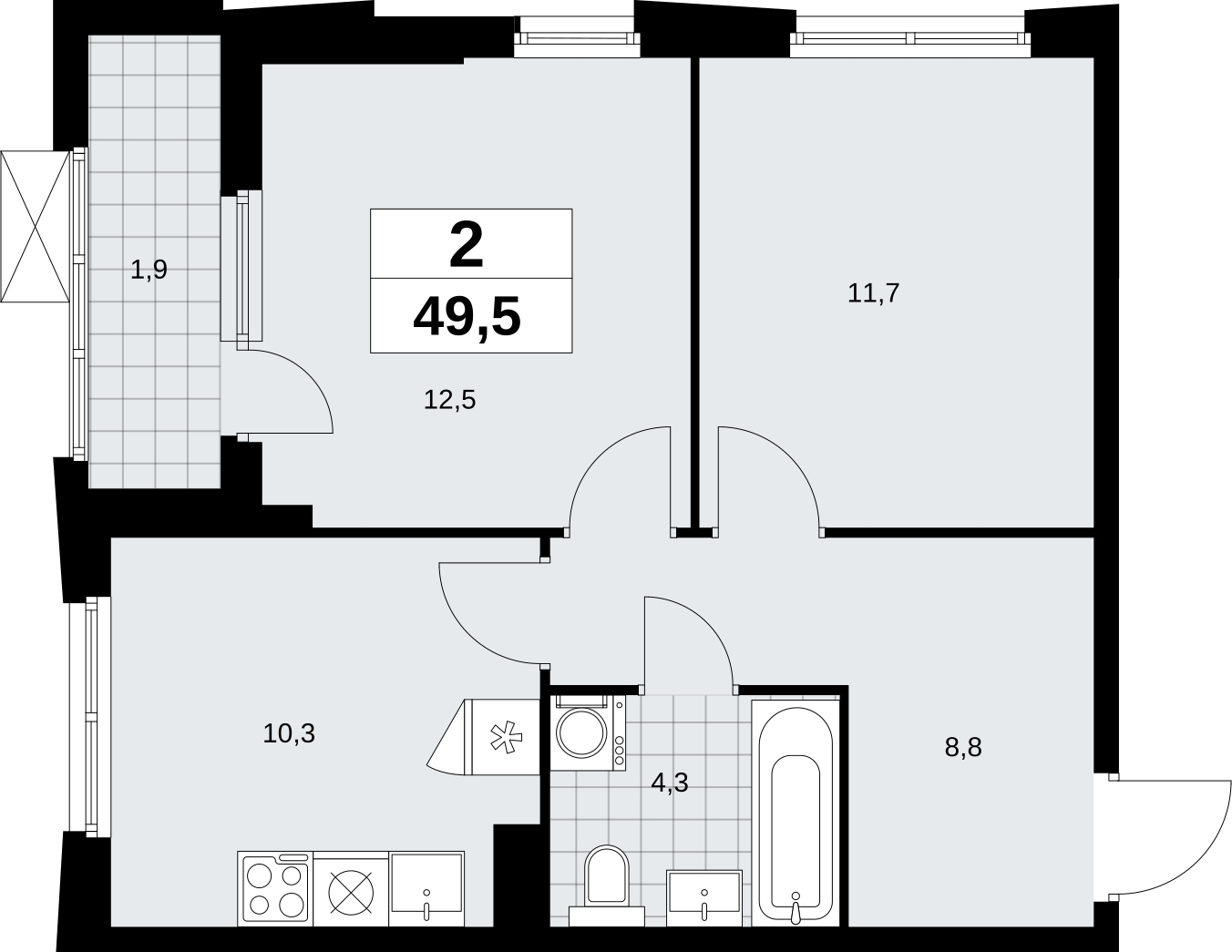 3-комнатная квартира с отделкой в ЖК Октябрьский на Туре на 16 этаже в 3 секции. Сдача в 2 кв. 2025 г.