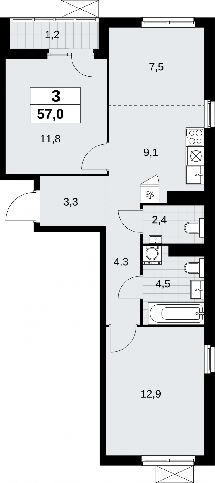 1-комнатная квартира (Студия) в ЖК Профит на 12 этаже в 8 секции. Сдача в 2 кв. 2023 г.