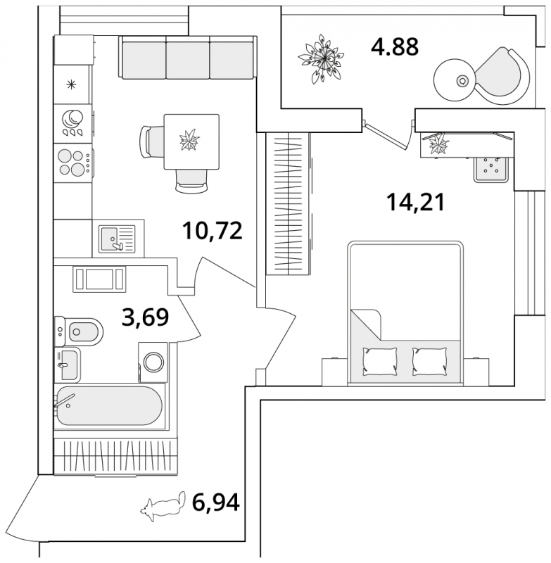 1-комнатная квартира в ЖК Дзен-кварталы на 11 этаже в 1 секции. Сдача в 1 кв. 2026 г.