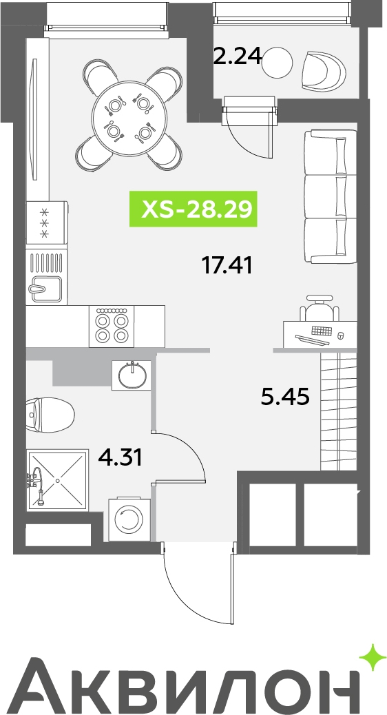 1-комнатная квартира (Студия) в ЖК Дзен-кварталы на 11 этаже в 1 секции. Сдача в 1 кв. 2026 г.