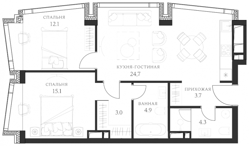 1-комнатная квартира (Студия) с отделкой в ЖК Дзен-кварталы на 14 этаже в 2 секции. Сдача в 3 кв. 2026 г.
