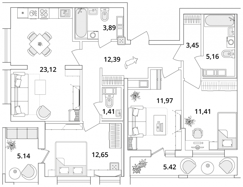 1-комнатная квартира в ЖК Дзен-кварталы на 13 этаже в 1 секции. Сдача в 1 кв. 2026 г.