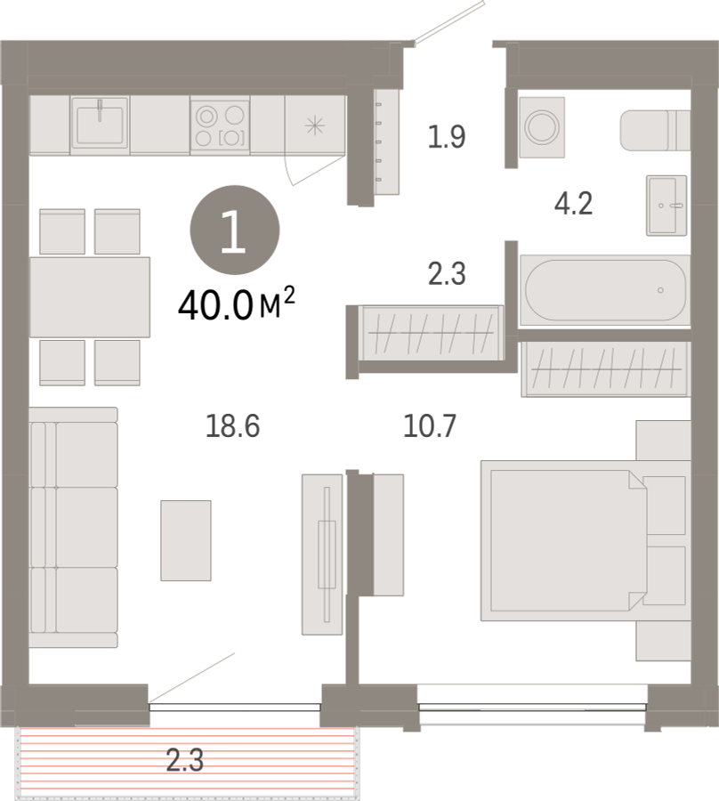 1-комнатная квартира (Студия) с отделкой в ЖК RedRock на 9 этаже в 1 секции. Сдача в 2 кв. 2024 г.