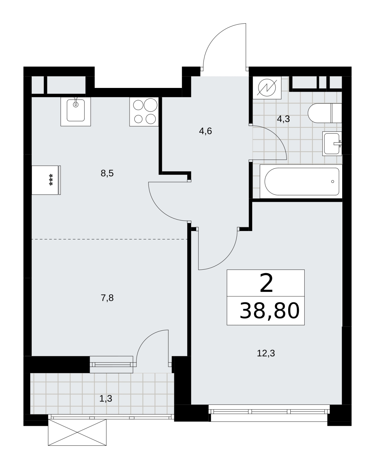 1-комнатная квартира (Студия) в ЖК Скандинавия на 14 этаже в 2 секции. Сдача в 3 кв. 2025 г.