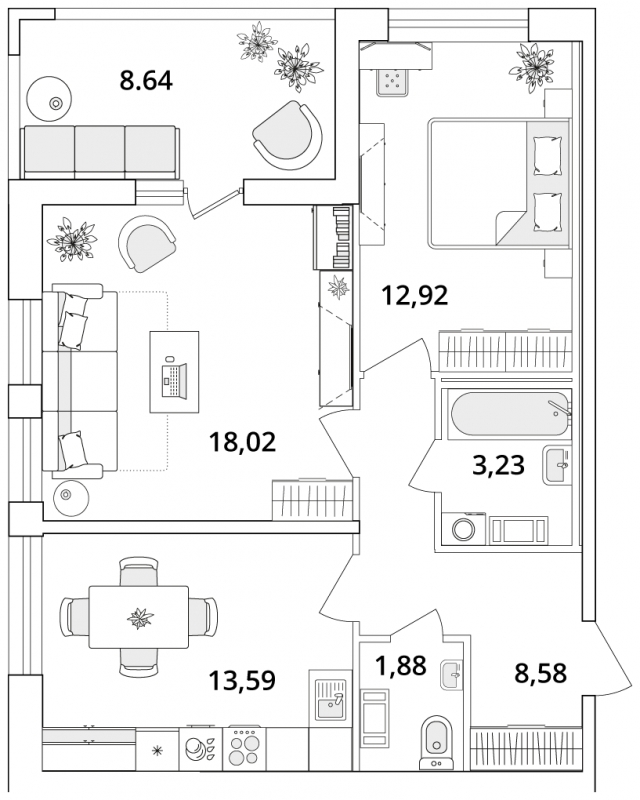1-комнатная квартира (Студия) с отделкой в ЖК RedRock на 7 этаже в 1 секции. Сдача в 2 кв. 2024 г.