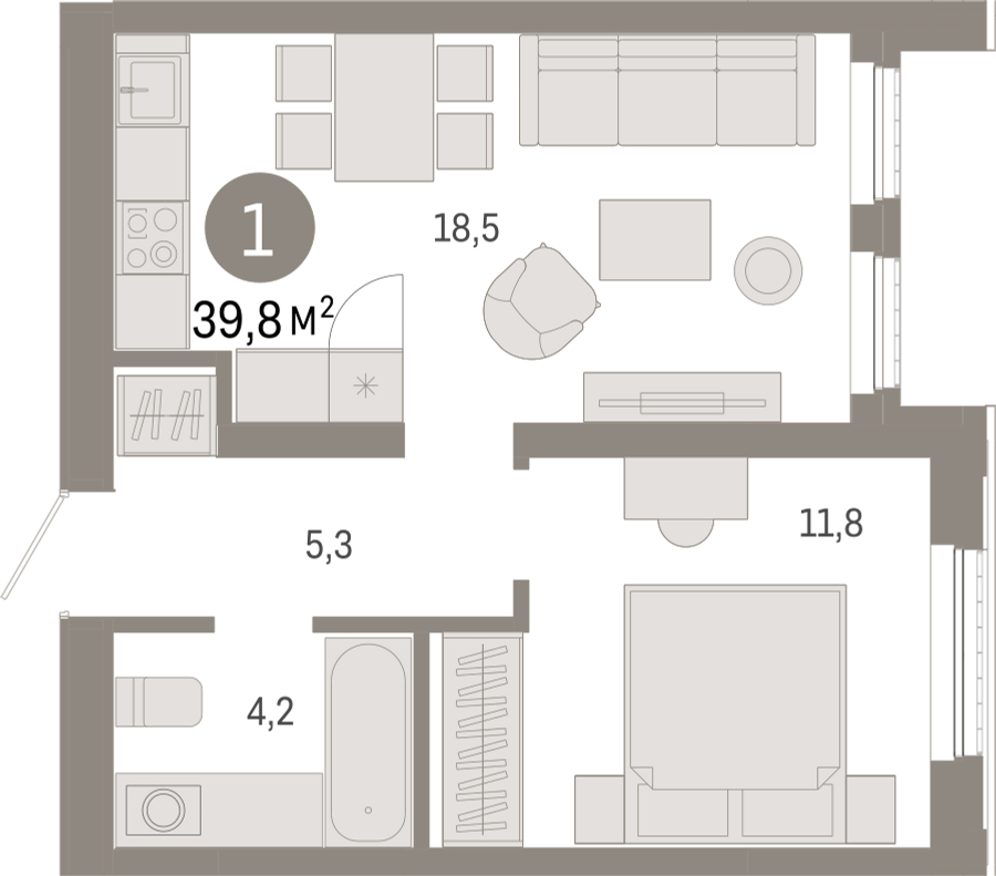 1-комнатная квартира с отделкой в ЖК RedRock на 4 этаже в 1 секции. Сдача в 2 кв. 2024 г.