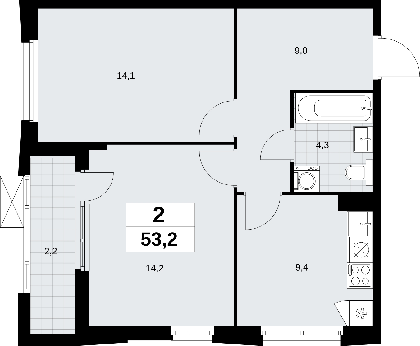 2-комнатная квартира в ЖК Дзен-кварталы на 10 этаже в 5 секции. Сдача в 2 кв. 2026 г.