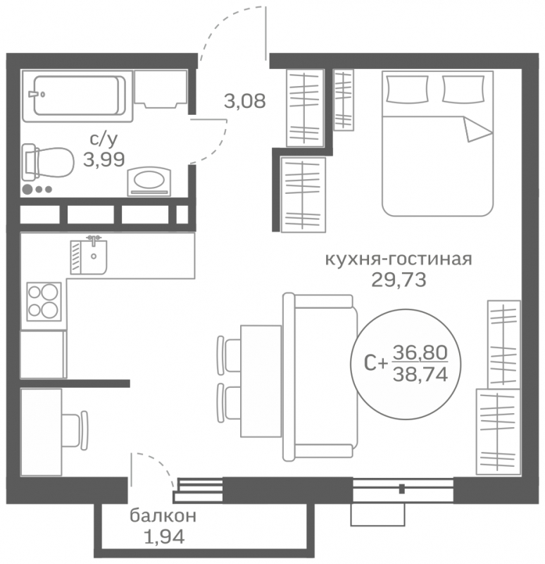 1-комнатная квартира с отделкой в ЖК RedRock на 23 этаже в 1 секции. Сдача в 2 кв. 2024 г.