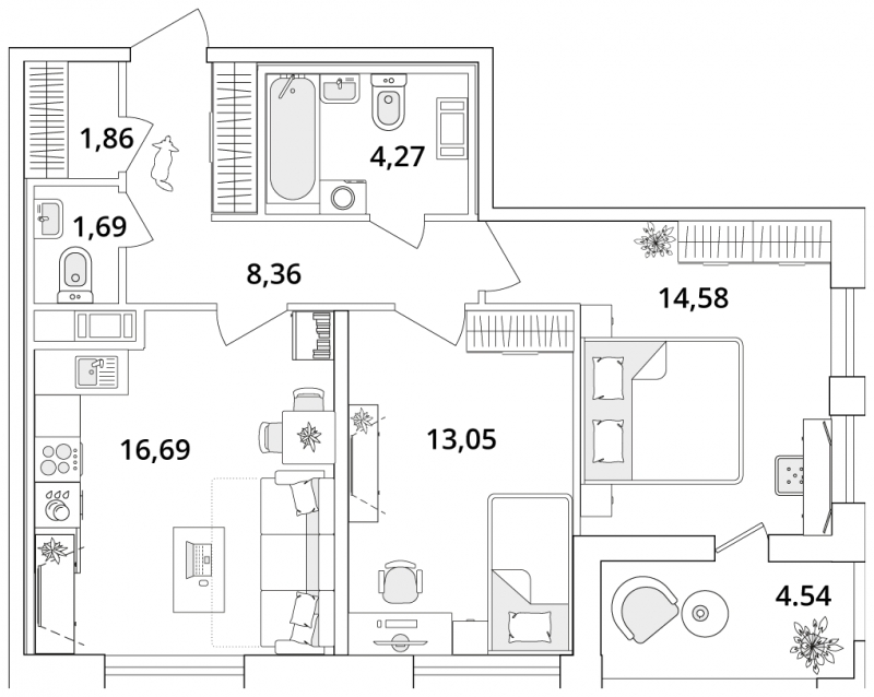 1-комнатная квартира с отделкой в ЖК RedRock на 23 этаже в 1 секции. Сдача в 2 кв. 2024 г.