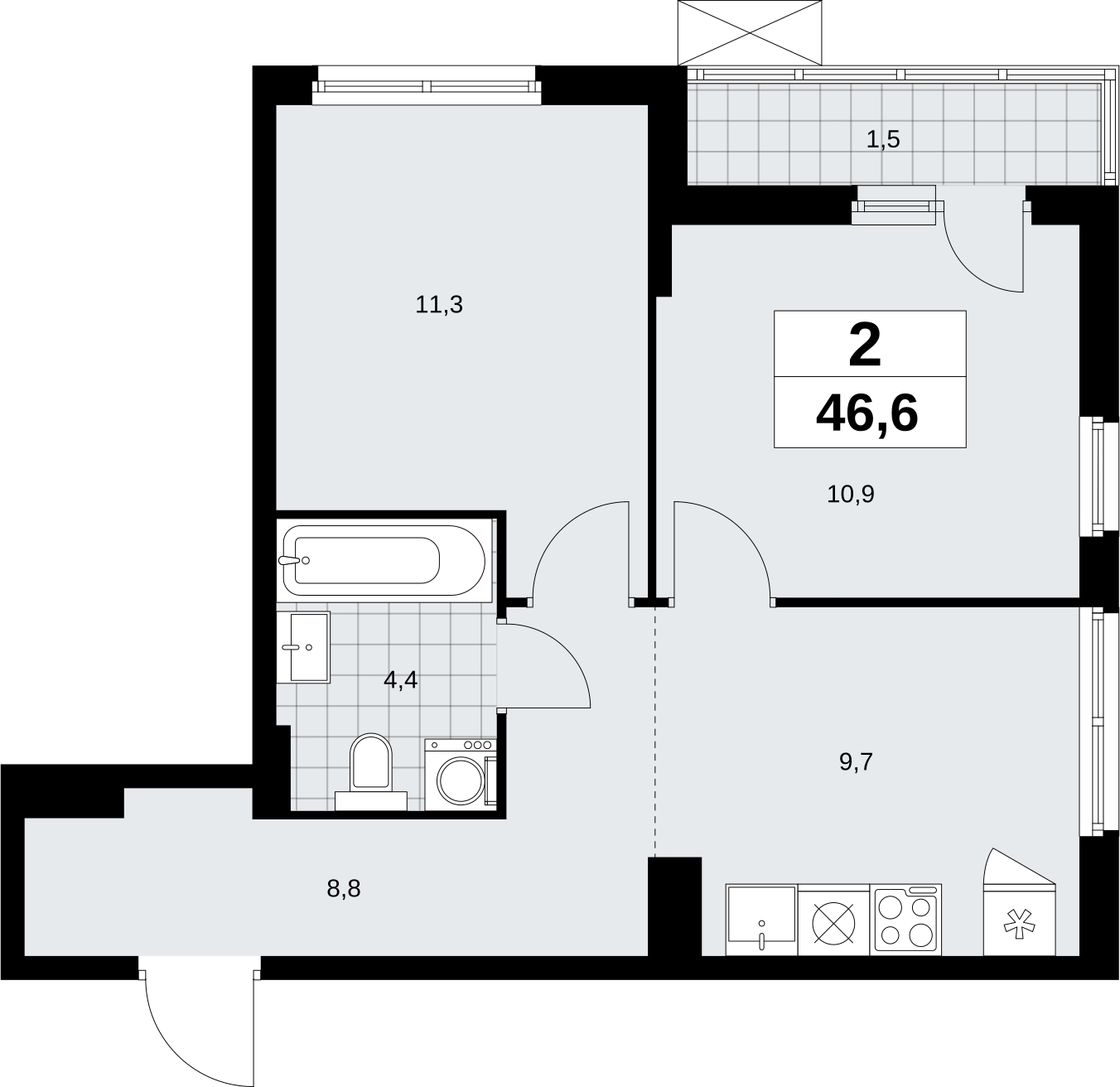 3-комнатная квартира с отделкой в ЖК Октябрьский на Туре на 1 этаже в 1 секции. Сдача в 2 кв. 2026 г.