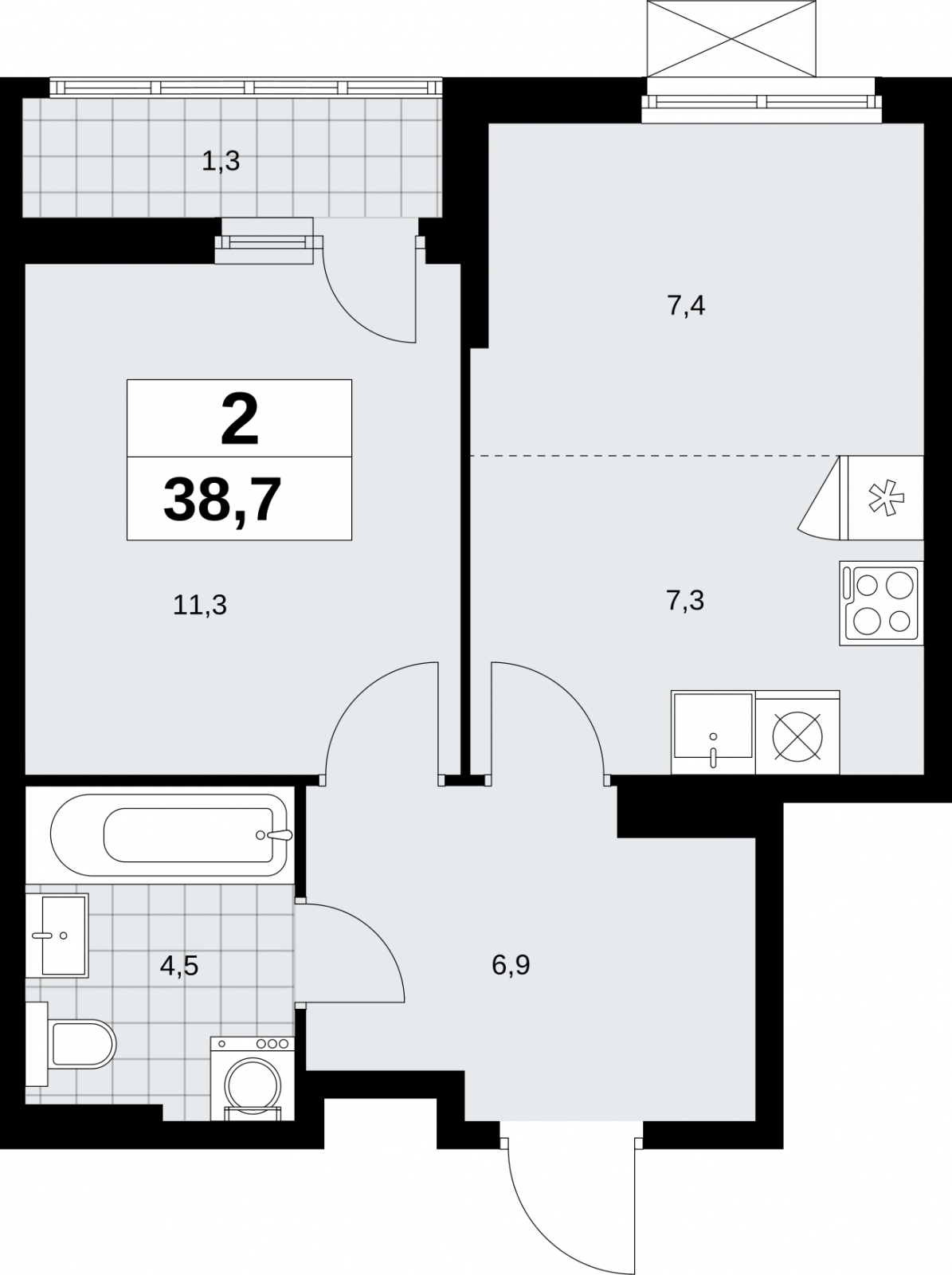 3-комнатная квартира в ЖК MONODOM FAMILY на 9 этаже в 1 секции. Сдача в 4 кв. 2021 г.