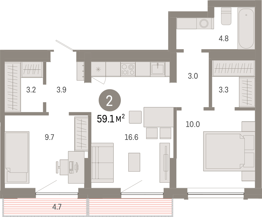 3-комнатная квартира с отделкой в ЖК Октябрьский на Туре на 4 этаже в 6 секции. Сдача в 2 кв. 2026 г.