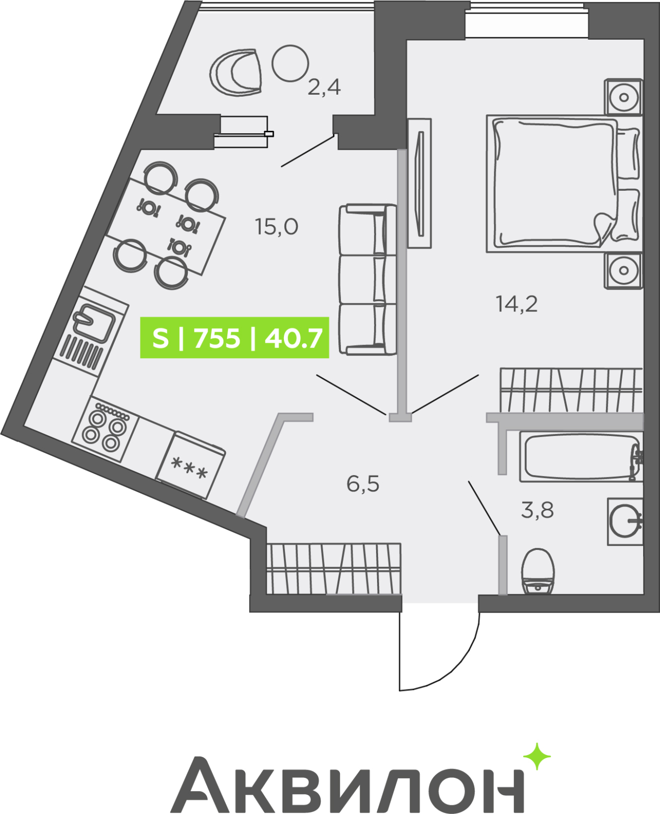 2-комнатная квартира с отделкой в ЖК Октябрьский на Туре на 5 этаже в 1 секции. Сдача в 2 кв. 2025 г.