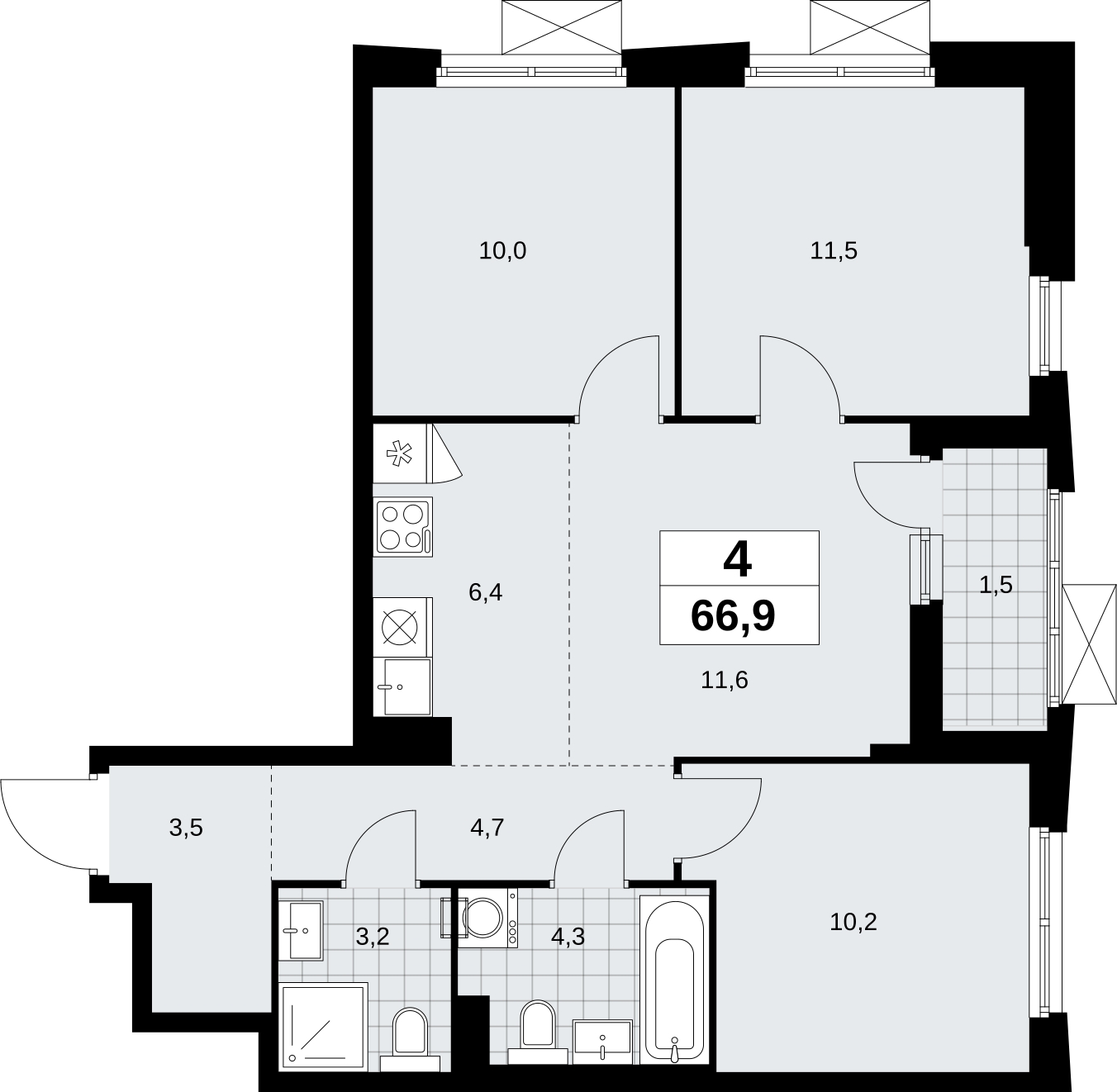 3-комнатная квартира с отделкой в ЖК Октябрьский на Туре на 15 этаже в 1 секции. Сдача в 2 кв. 2025 г.