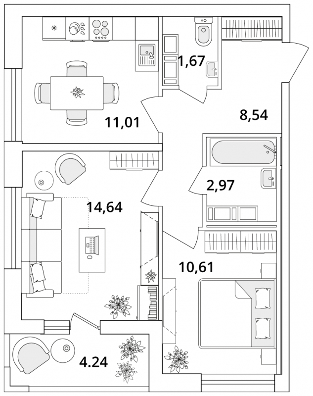 1-комнатная квартира в ЖК Дзен-кварталы на 6 этаже в 2 секции. Сдача в 1 кв. 2026 г.
