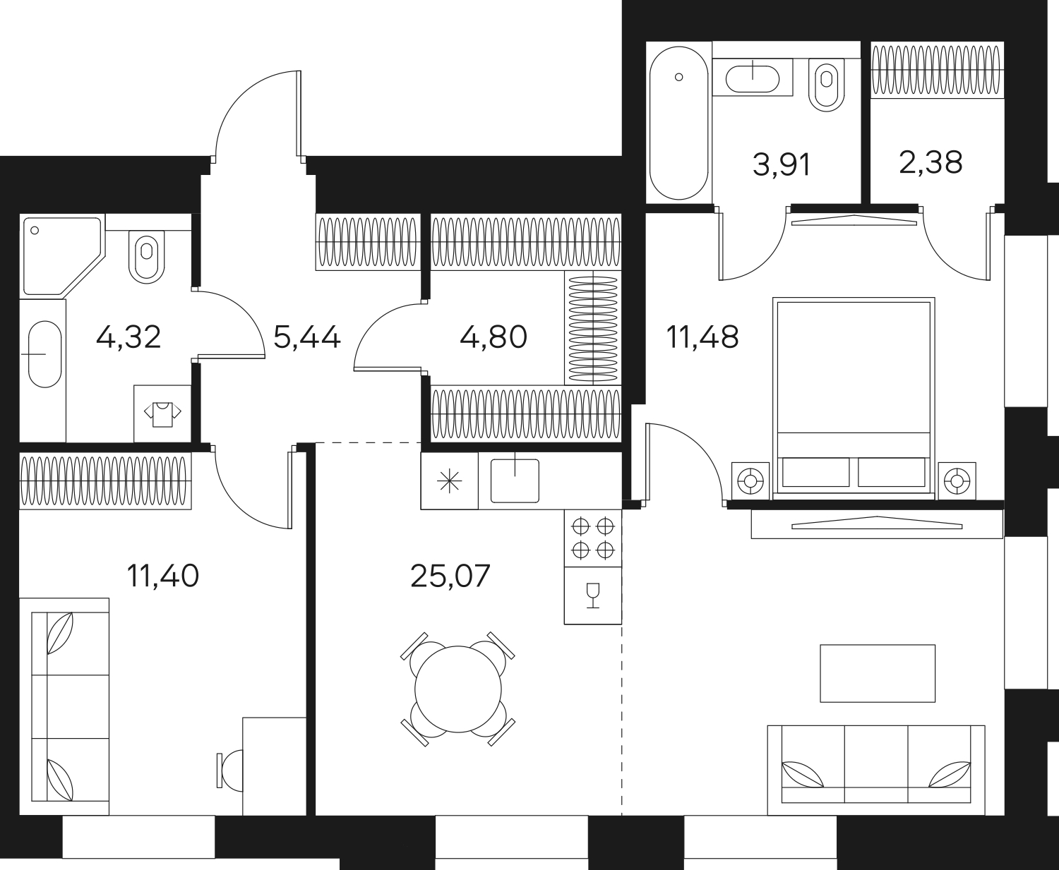 3-комнатная квартира с отделкой в ЖК Октябрьский на Туре на 3 этаже в 4 секции. Сдача в 2 кв. 2026 г.
