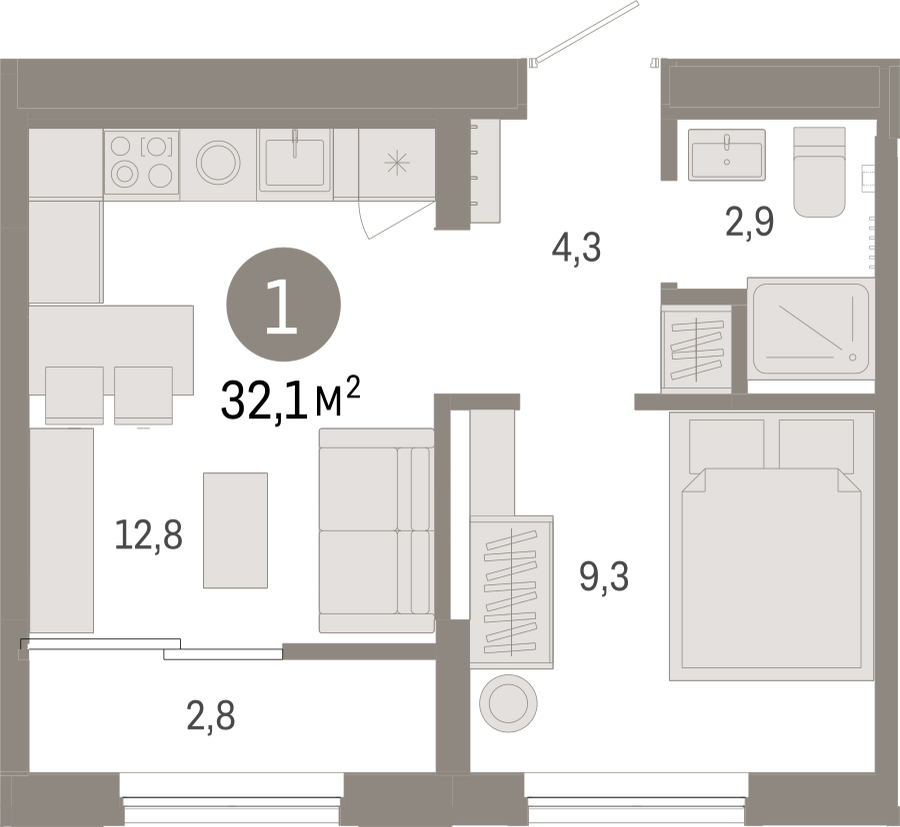 4-комнатная квартира в ЖК Дзен-кварталы на 8 этаже в 1 секции. Сдача в 2 кв. 2026 г.