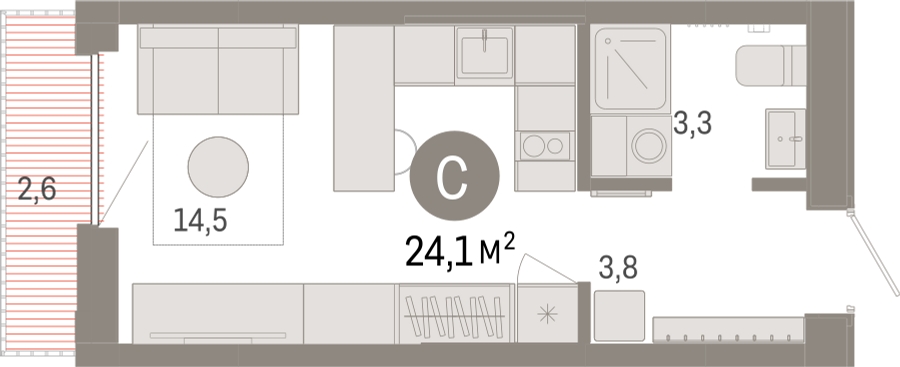 1-комнатная квартира (Студия) с отделкой в ЖК Октябрьский на Туре на 11 этаже в 6 секции. Сдача в 2 кв. 2026 г.