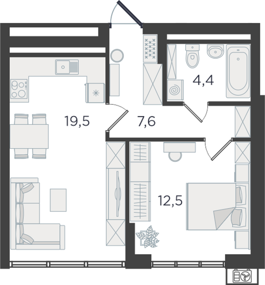 1-комнатная квартира в ЖК Дзен-кварталы на 5 этаже в 3 секции. Сдача в 2 кв. 2026 г.