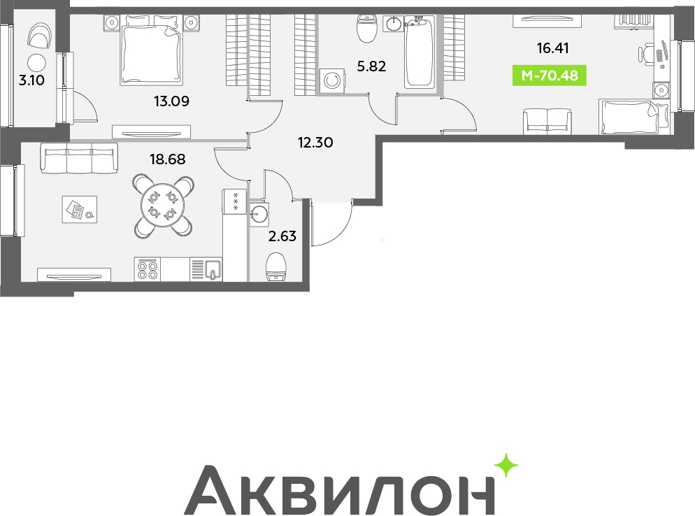 2-комнатная квартира с отделкой в ЖК Октябрьский на Туре на 4 этаже в 3 секции. Сдача в 2 кв. 2026 г.